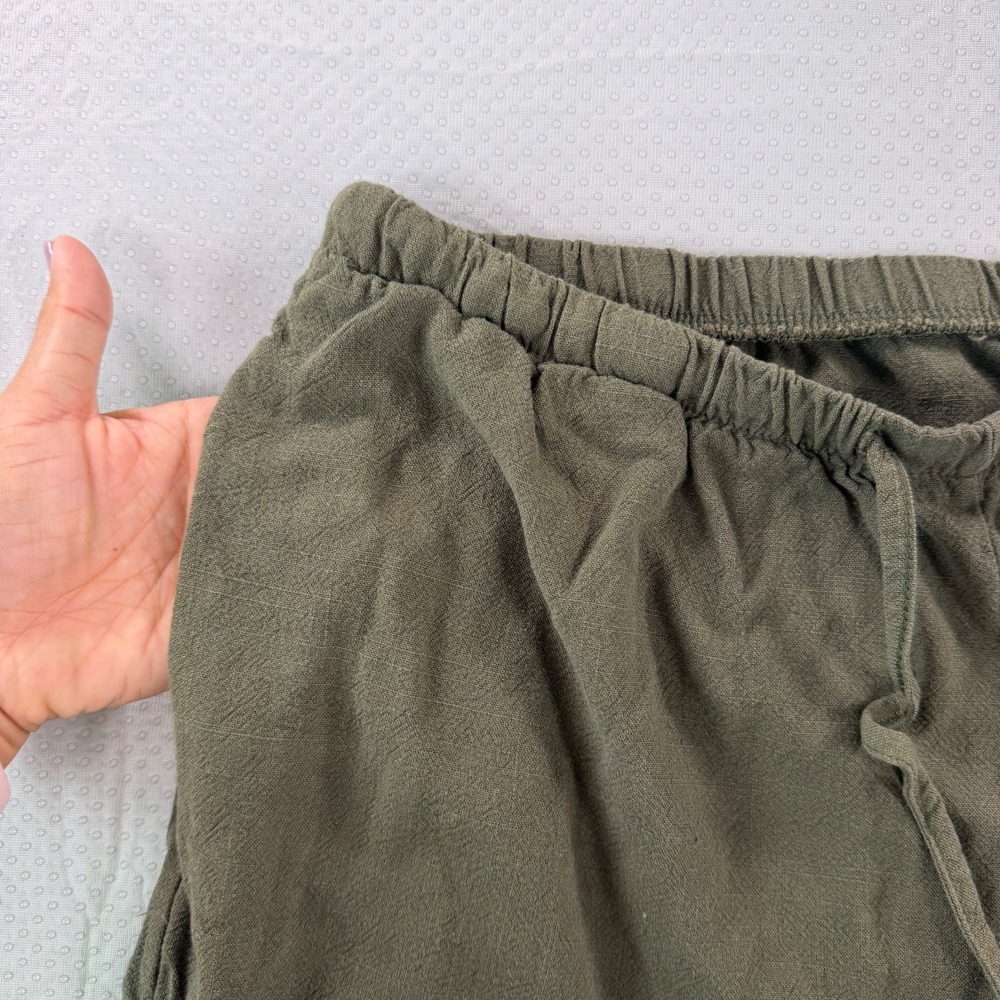 Women Linen Blend Wide Leg Pants Olive Green Drawstring Elastic Waist Casual XL - Picture 8 of 11